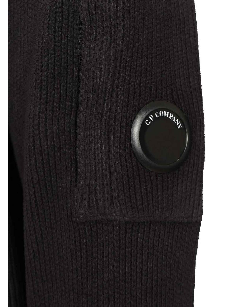 C P Company Black Sweater Made Of Cotton Chenille for men