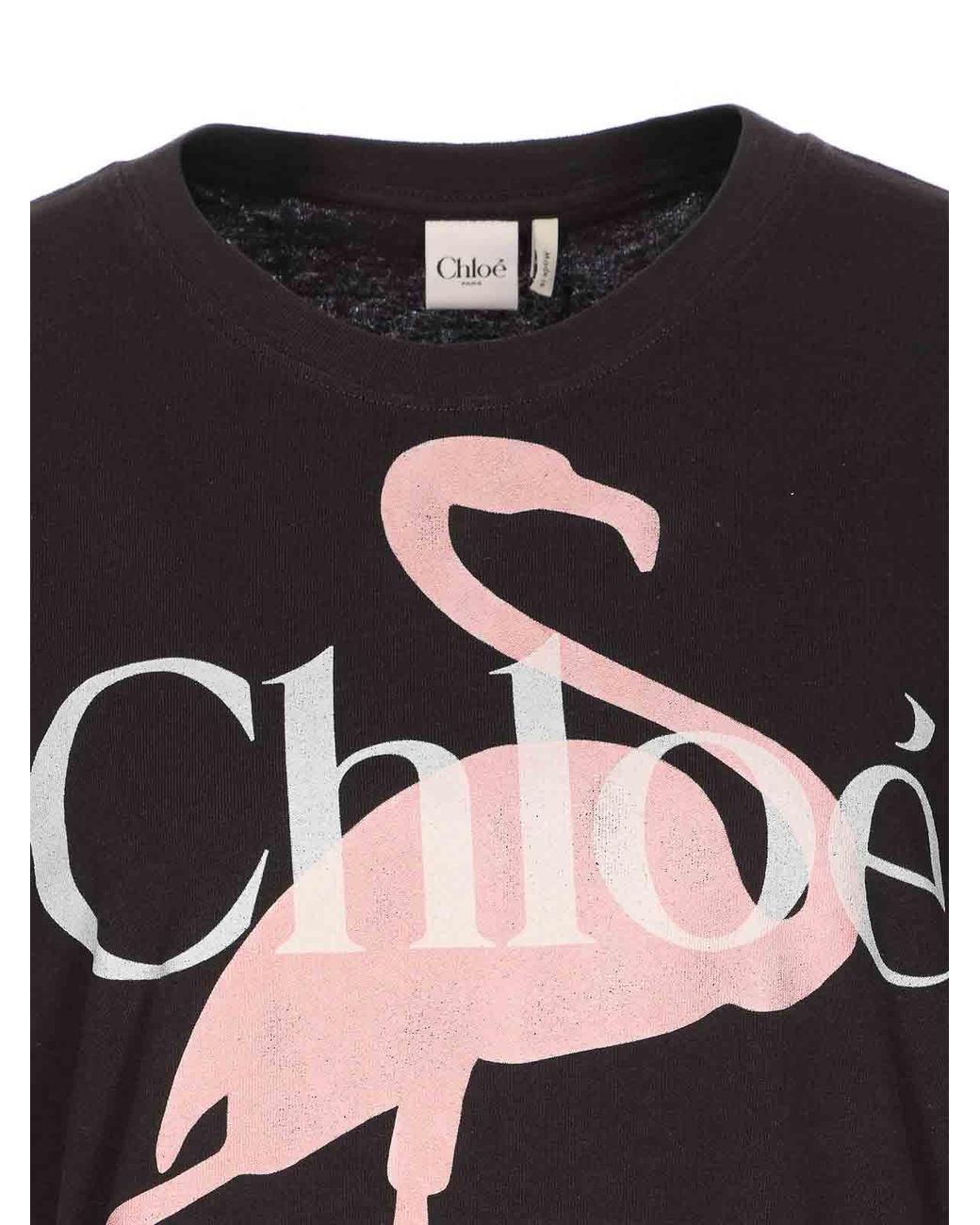 Chloé Black Fenicotteri Print And E Logo T-Shirt