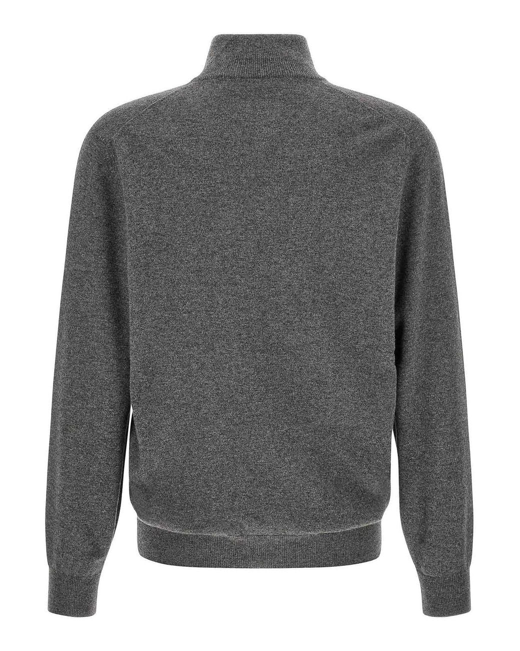 Brunello Cucinelli Gray Half-Zip Cashmere Jumper for men