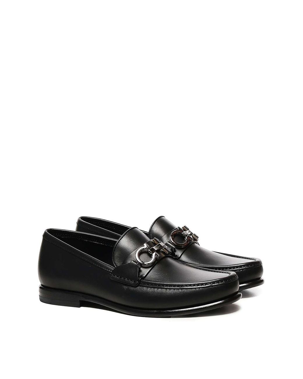 Ferragamo Black Gancini Loafers for men