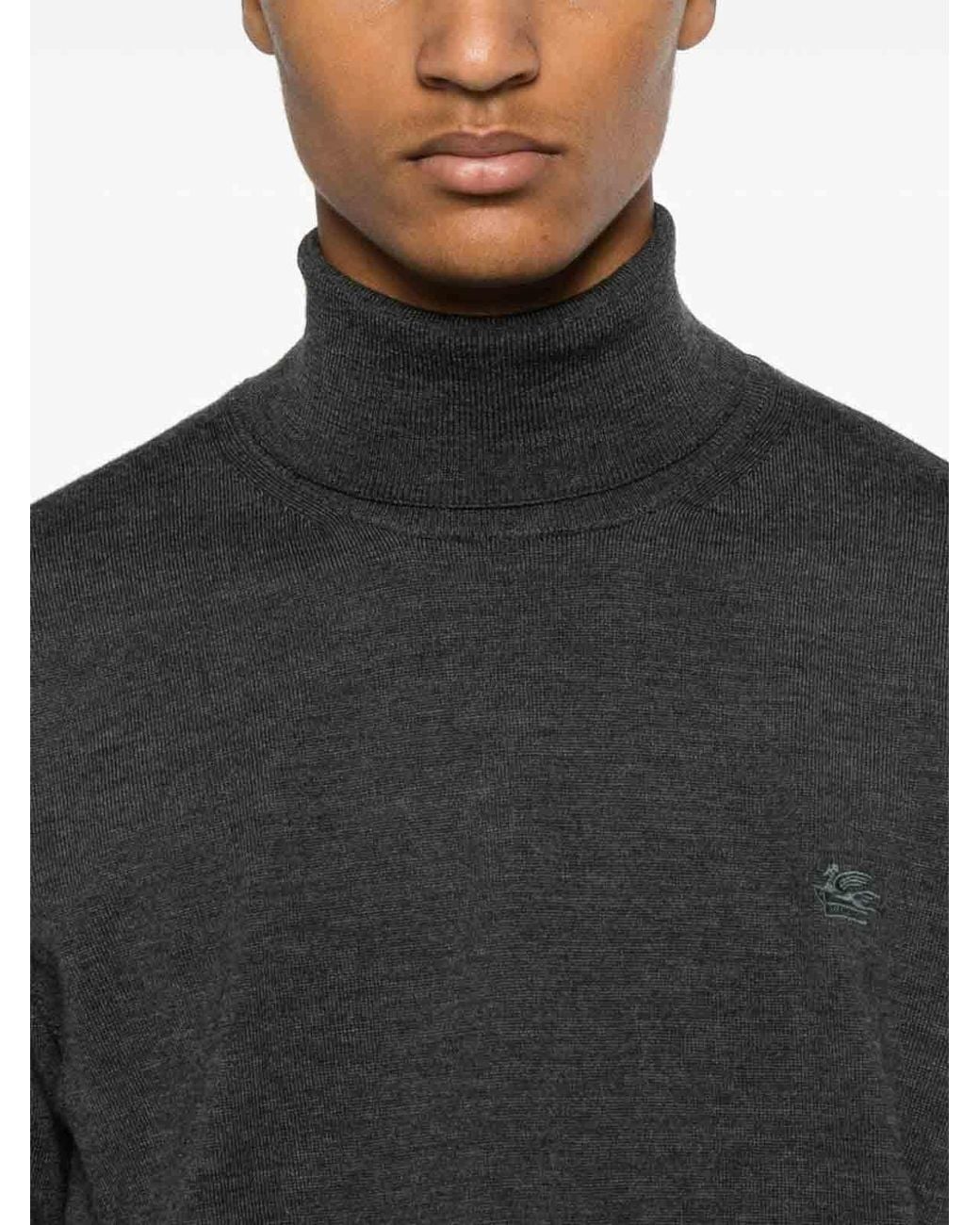 Etro Black Turtleneck Sweater With Pegasus Embroidery for men