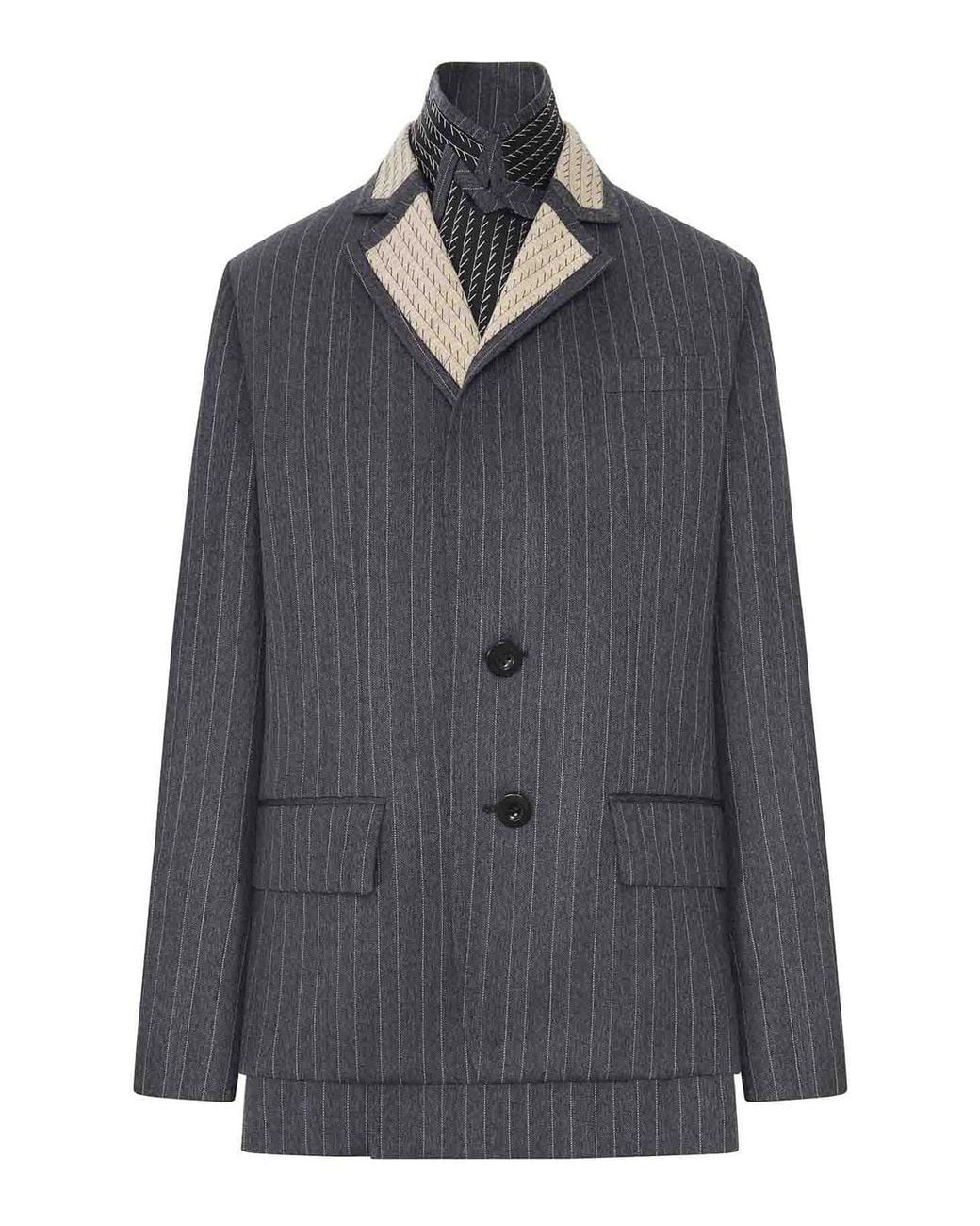 Sacai Blue Pinstriped Blazer With Contrasting Lapels