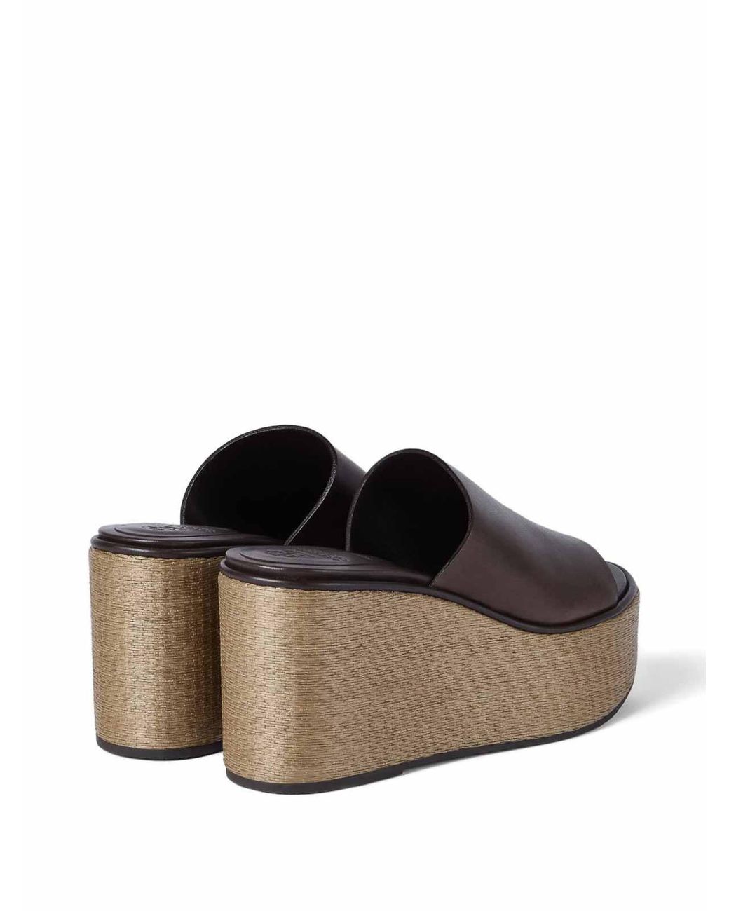 Brunello Cucinelli Brown Leather Wedge Sandals 100