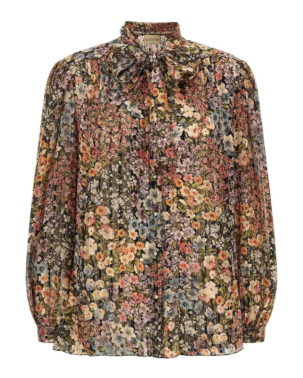 Valentino Garavani Brown Floral Silk Lavalliere Shirt