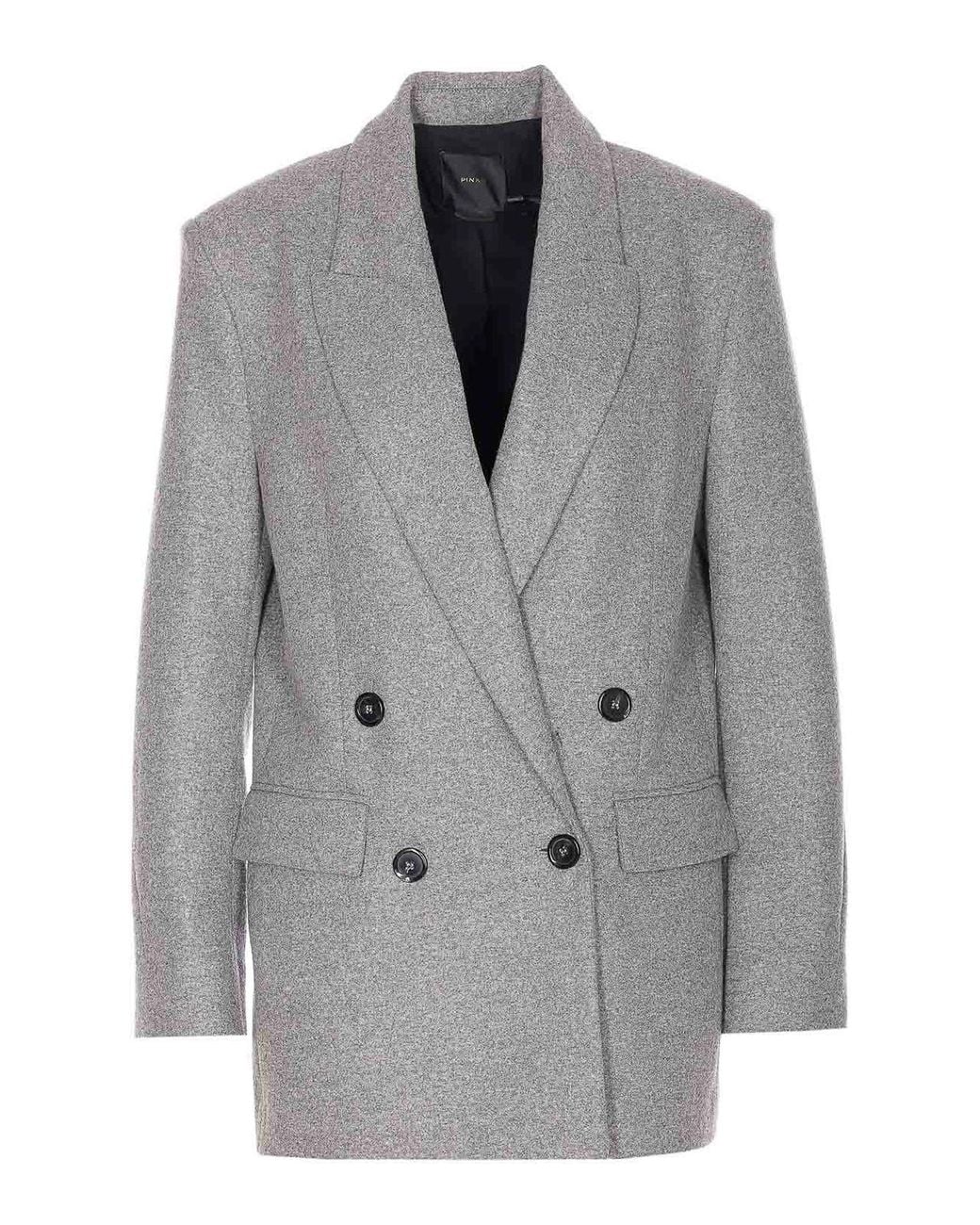 Pinko Gray Longline Jacket Notched Lapels