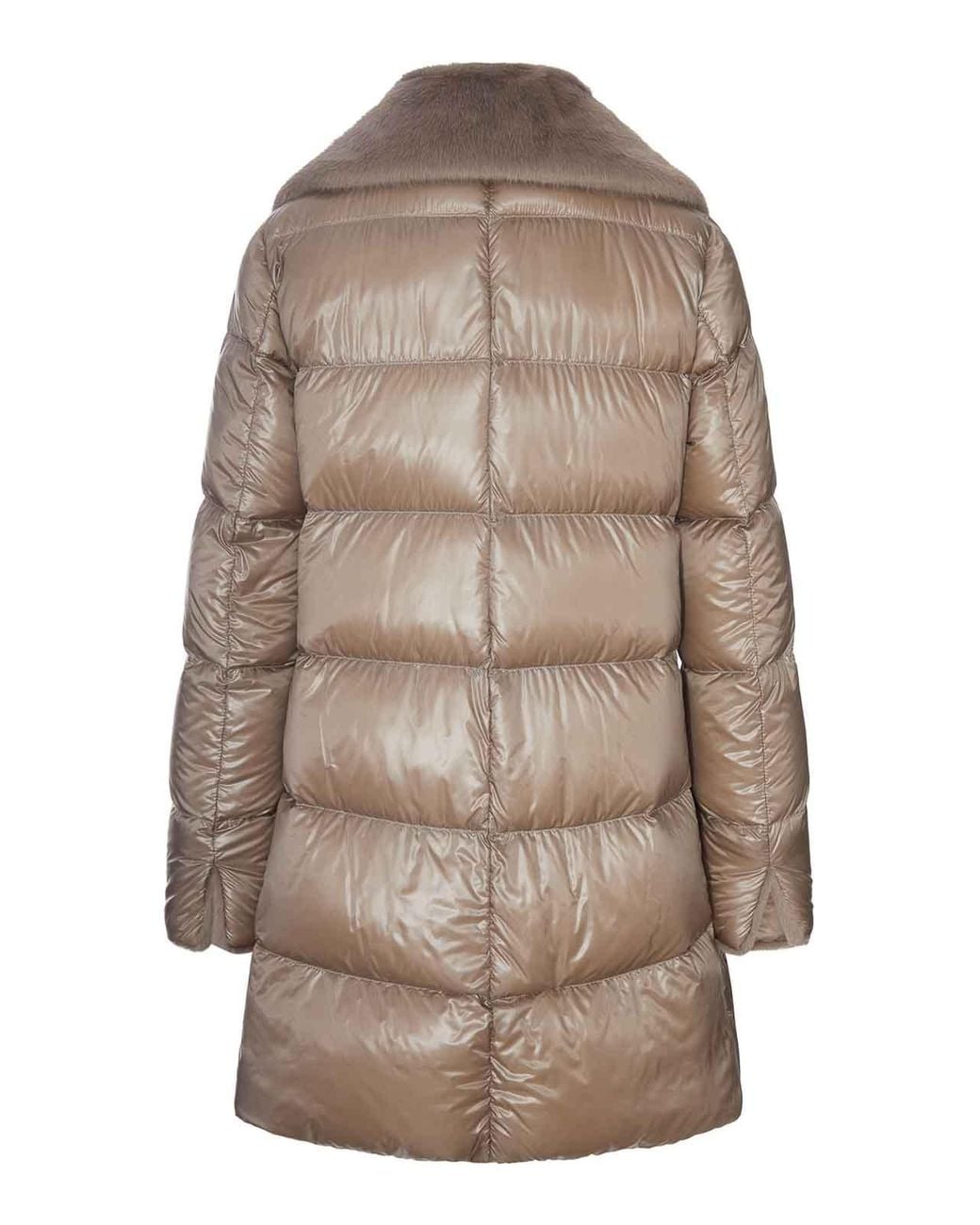 Herno Brown Long Puffer Coat With Faux Fur Collar