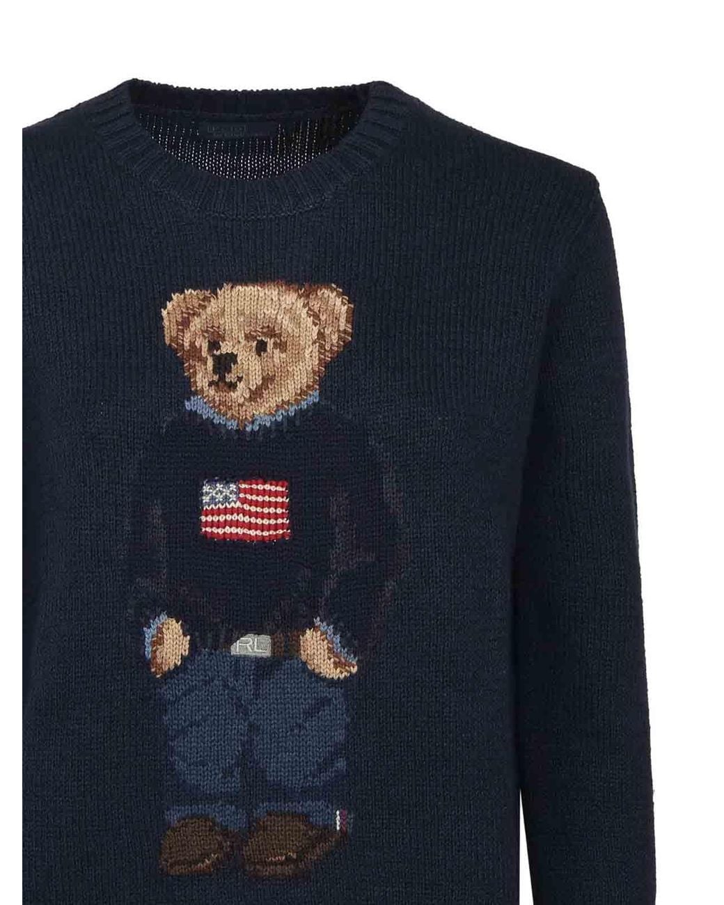 Polo Ralph Lauren Blue Polo Bear Cotton And Linen Sweater