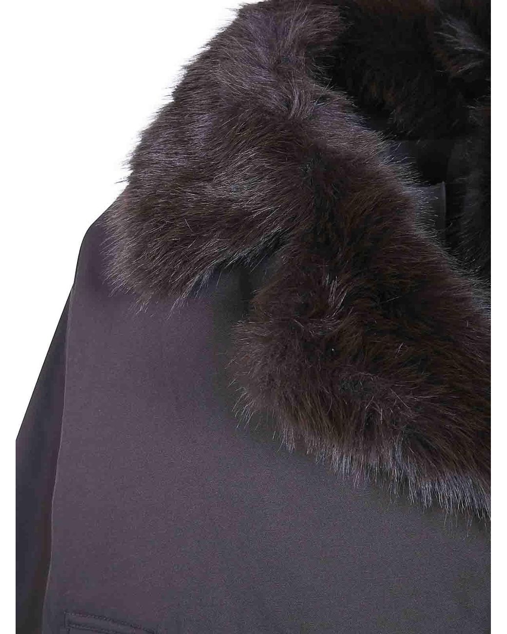 Twinset Gray Faux Fur Neck Bomber Jacket