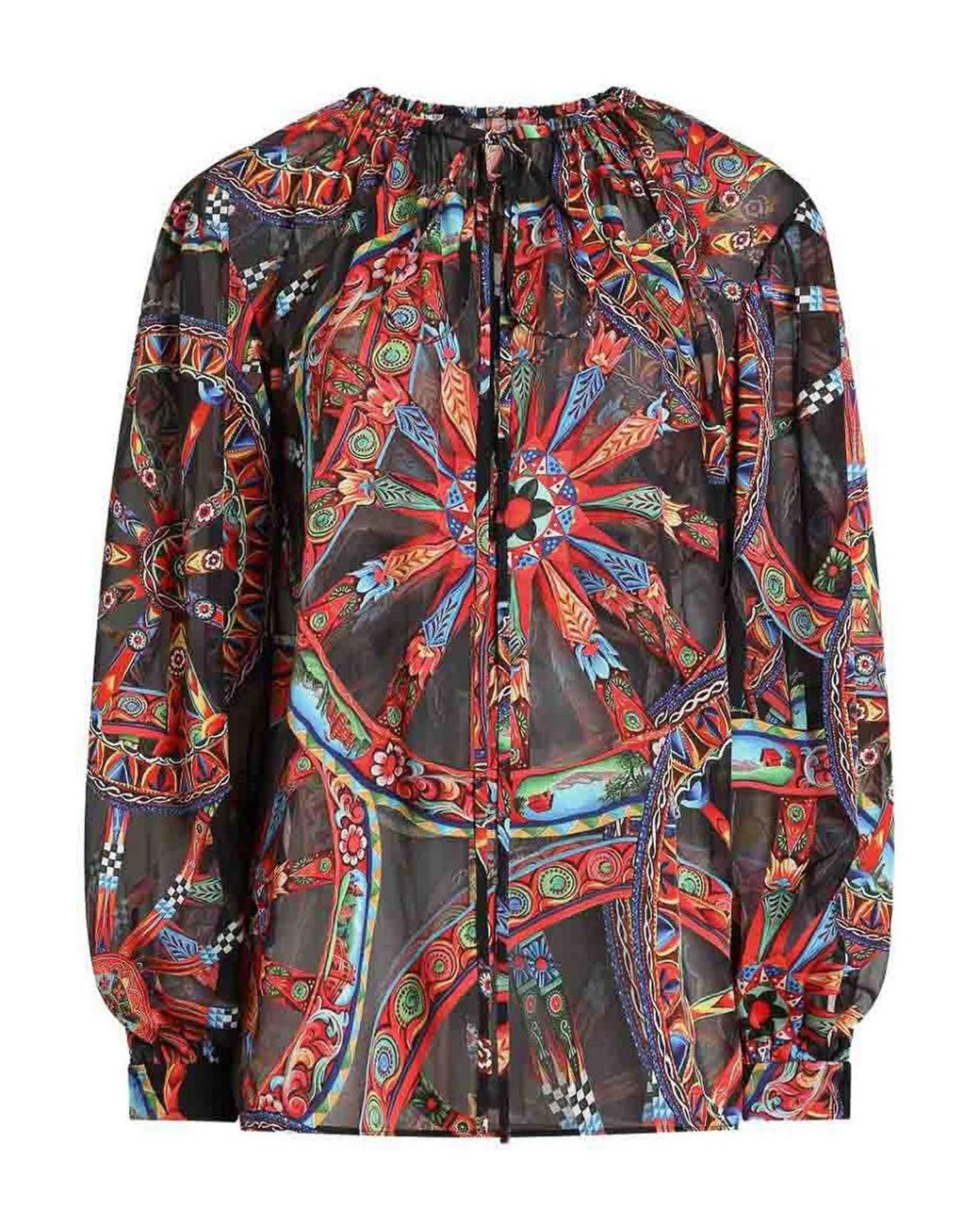 Dolce & Gabbana Red Carretto Print Devor Twill Blouse