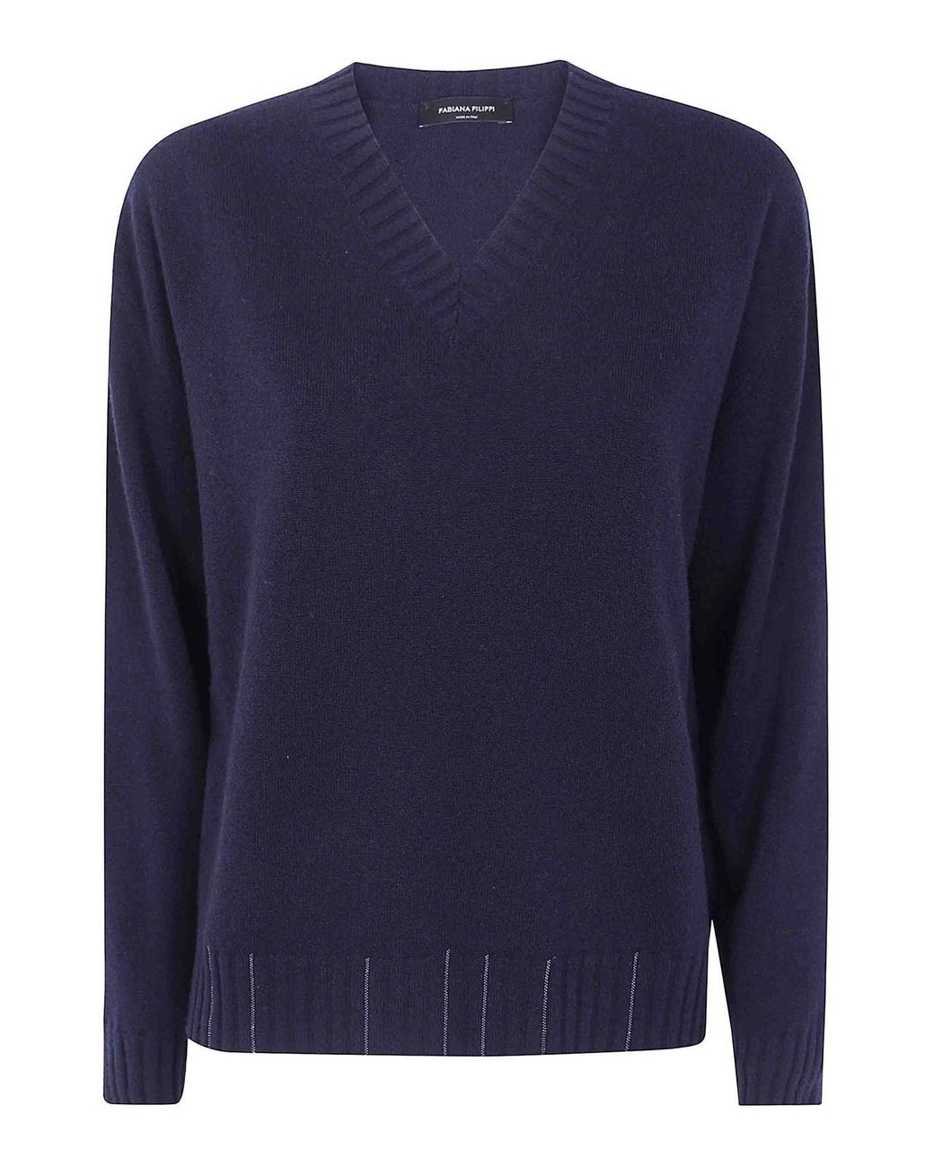 Fabiana Filippi Blue V Neck Sweater With Embrodery