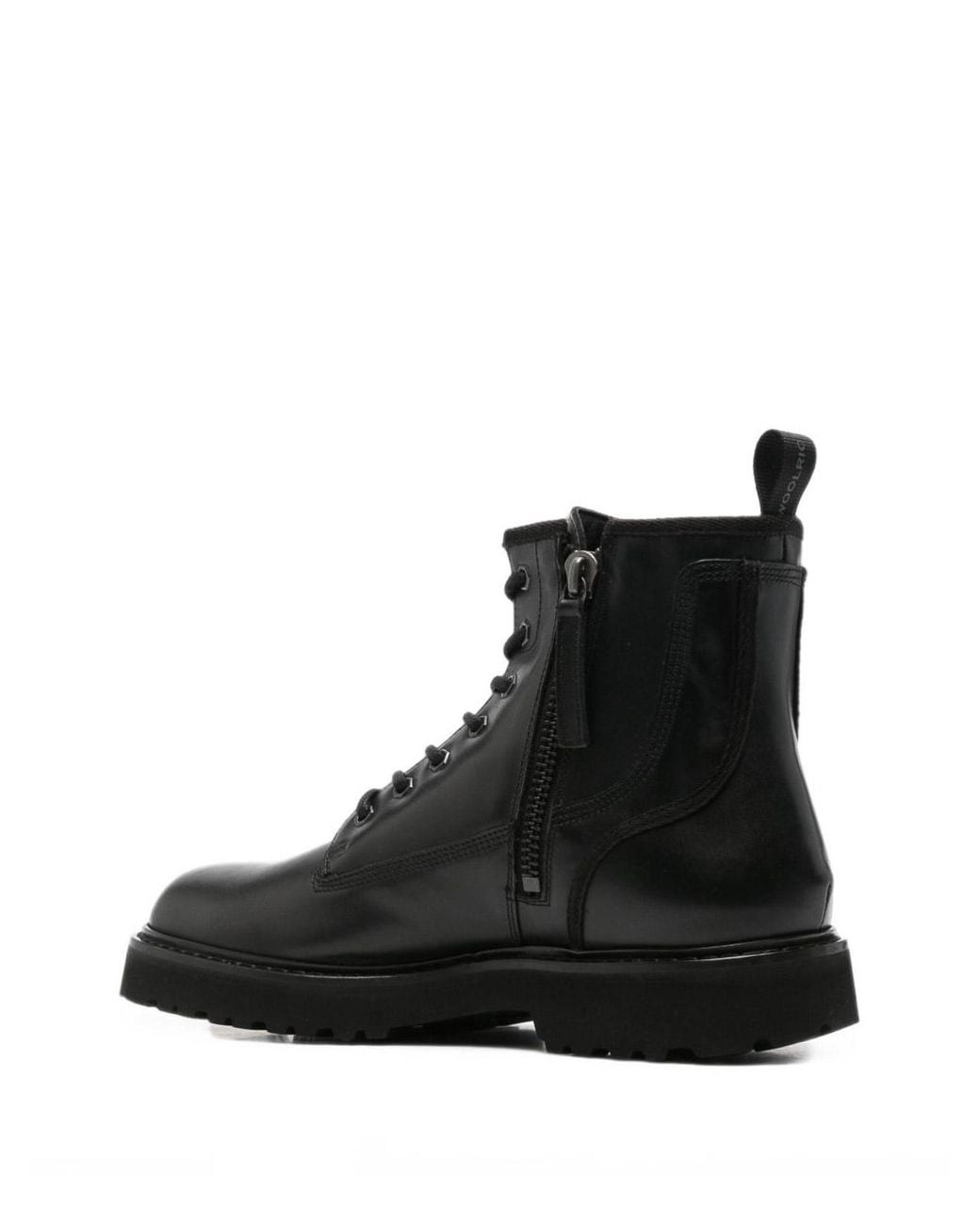 Woolrich Black Leather Combat Boots for men
