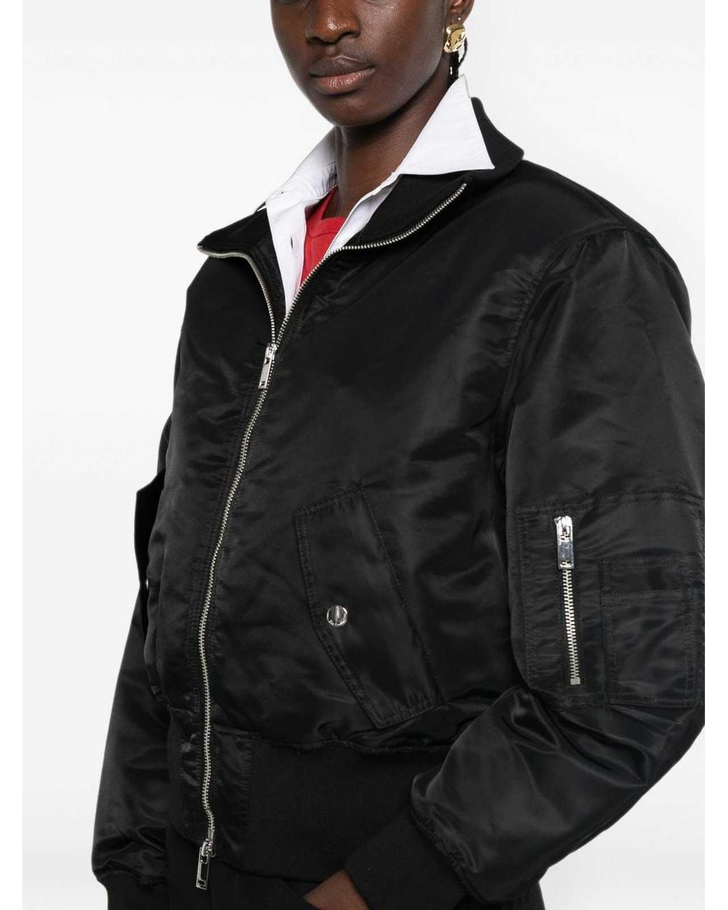 Frankie Shop Black Storm Nylon Cropped Bomber Jacket