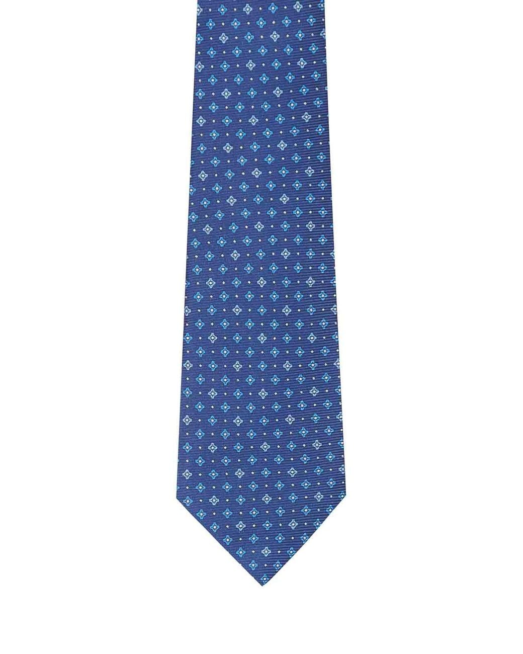Kiton Blue Fabric Tie With Micro Geometric Pattern for men