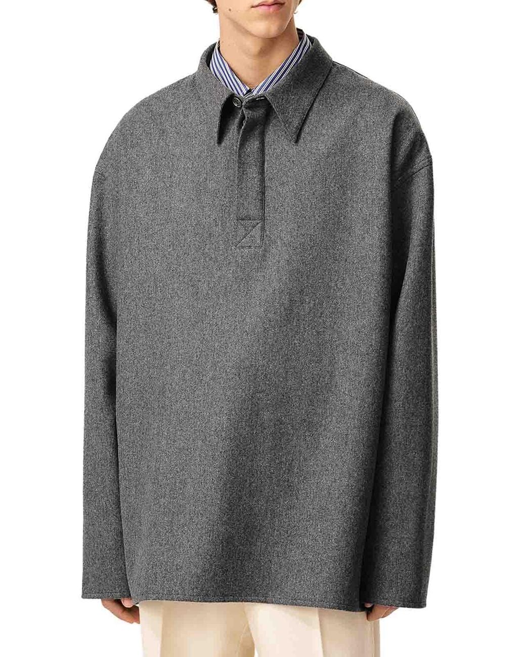AMI Gray Long-Sleeved Wool Polo Shirt for men