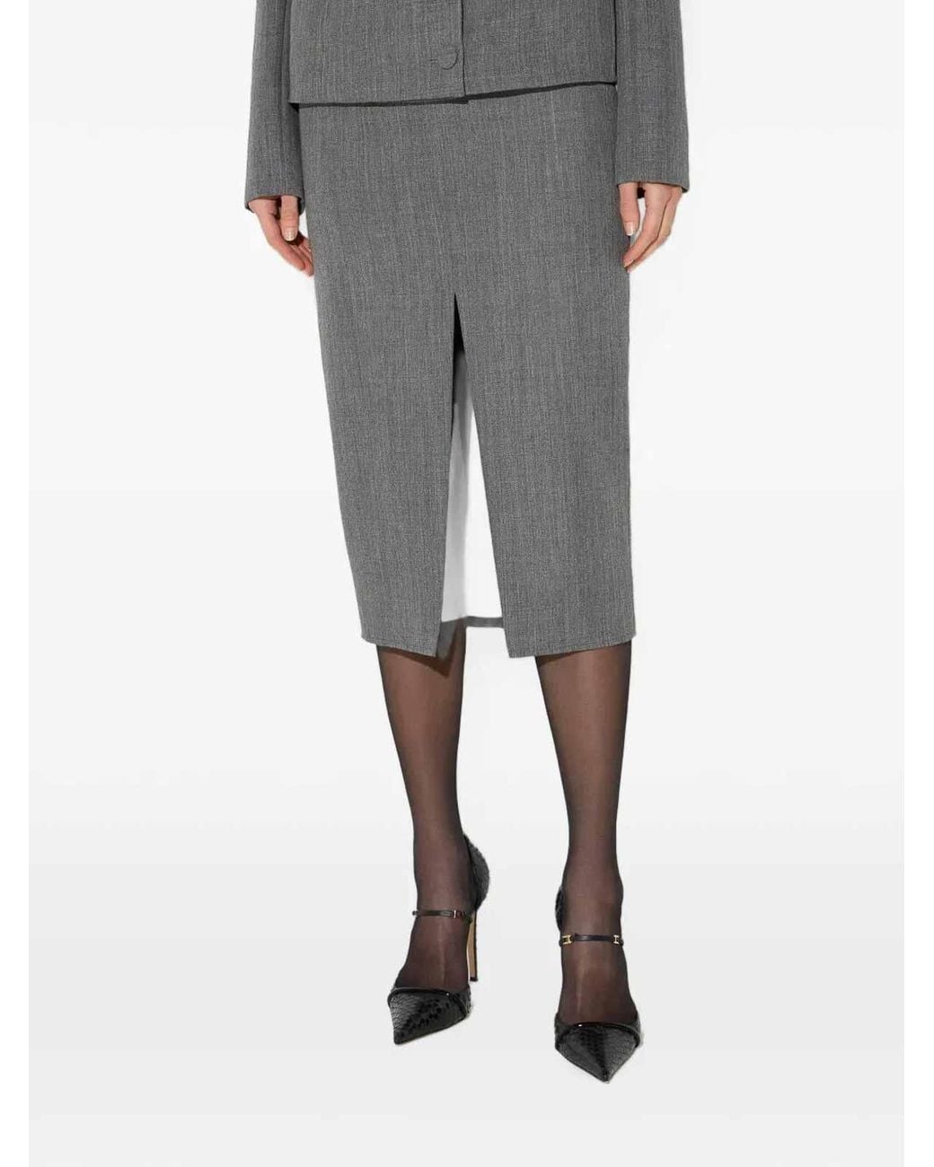 Elisabetta Franchi Gray Wool Midi Skirt
