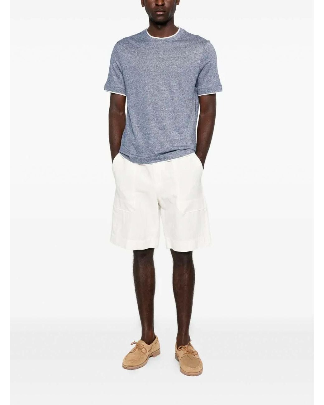 Brunello Cucinelli Blue T-Shirt With Faux-Layering for men
