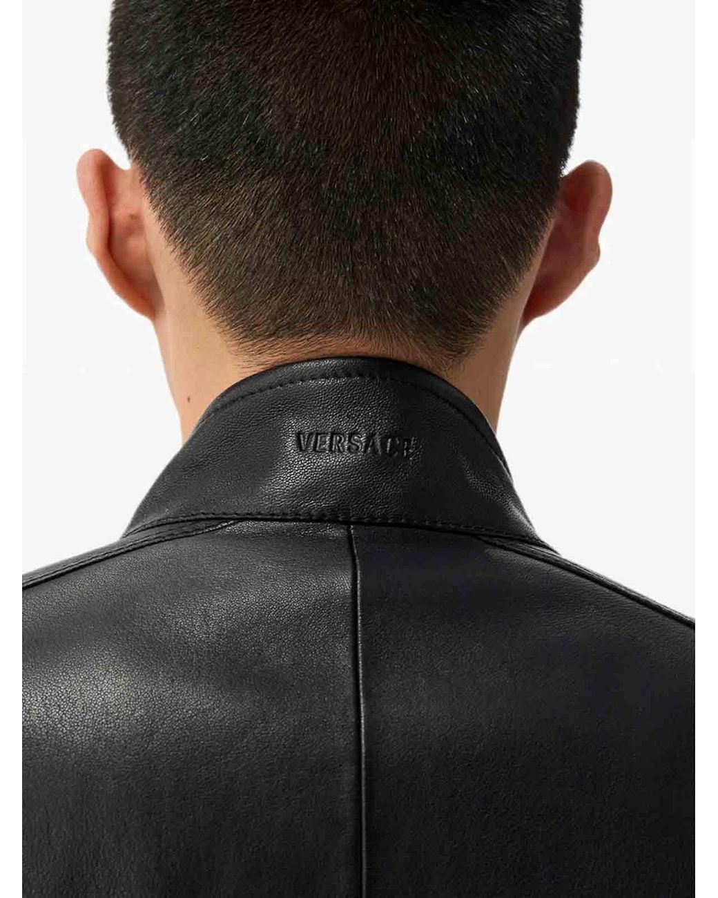Versace Black Leather Outerwear for men