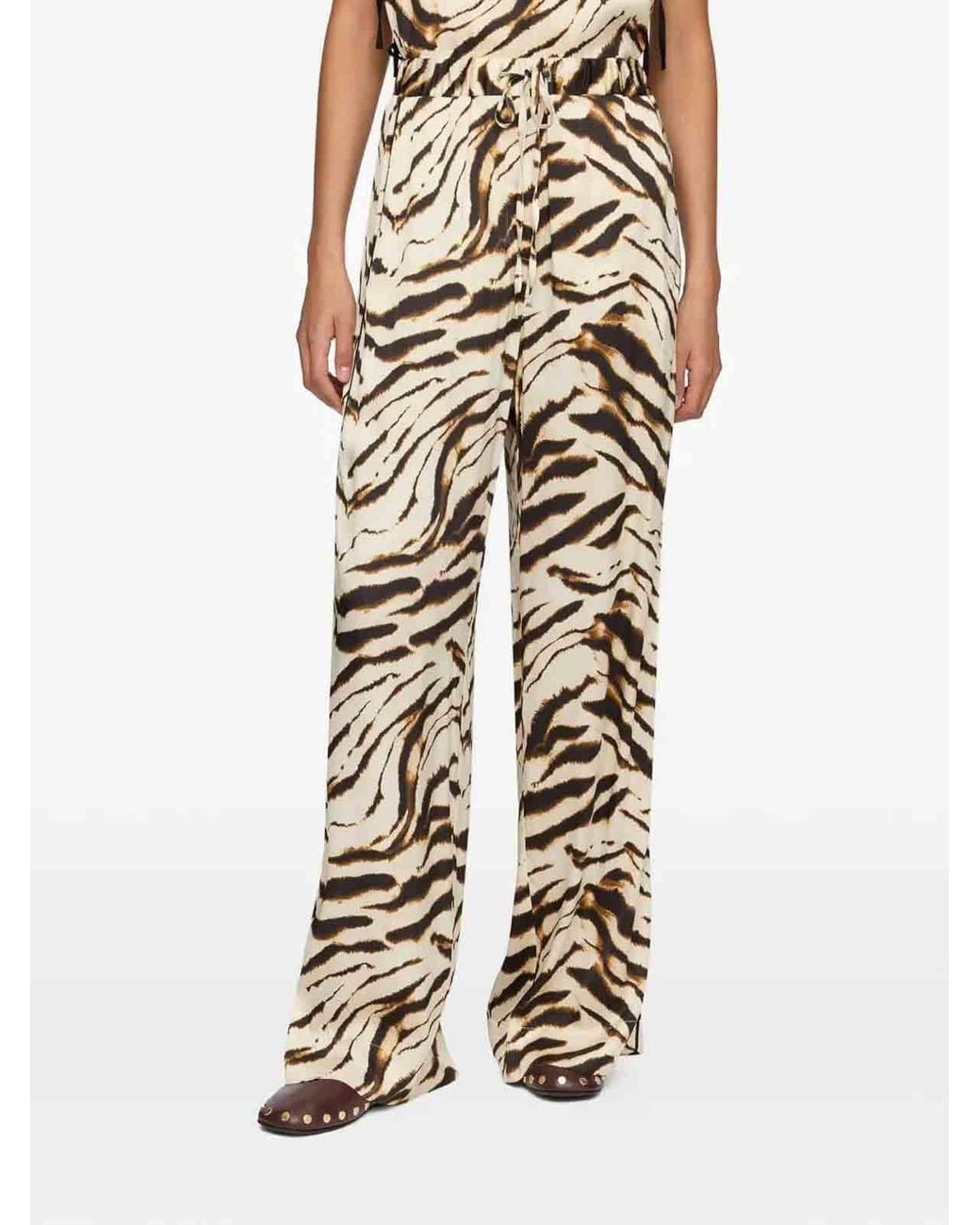 Ganni White Printed Stretch Satin Elasticated Pants
