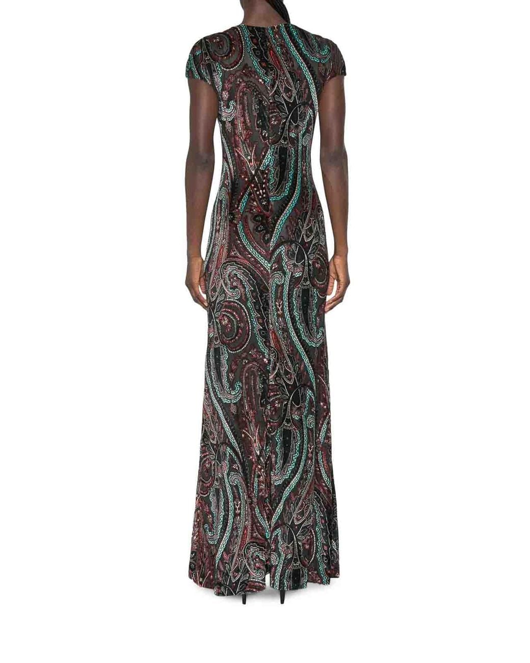 Etro White Long Paisley Print Dress With Short Sleeves