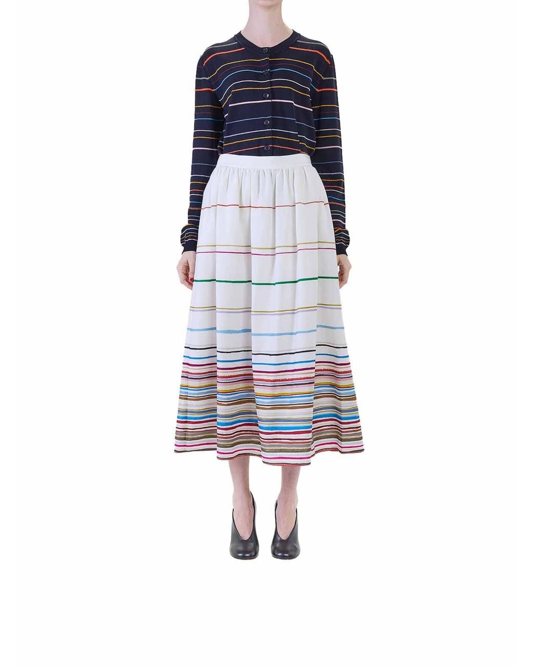Paul Smith White Long Multistripe Skirt Ps