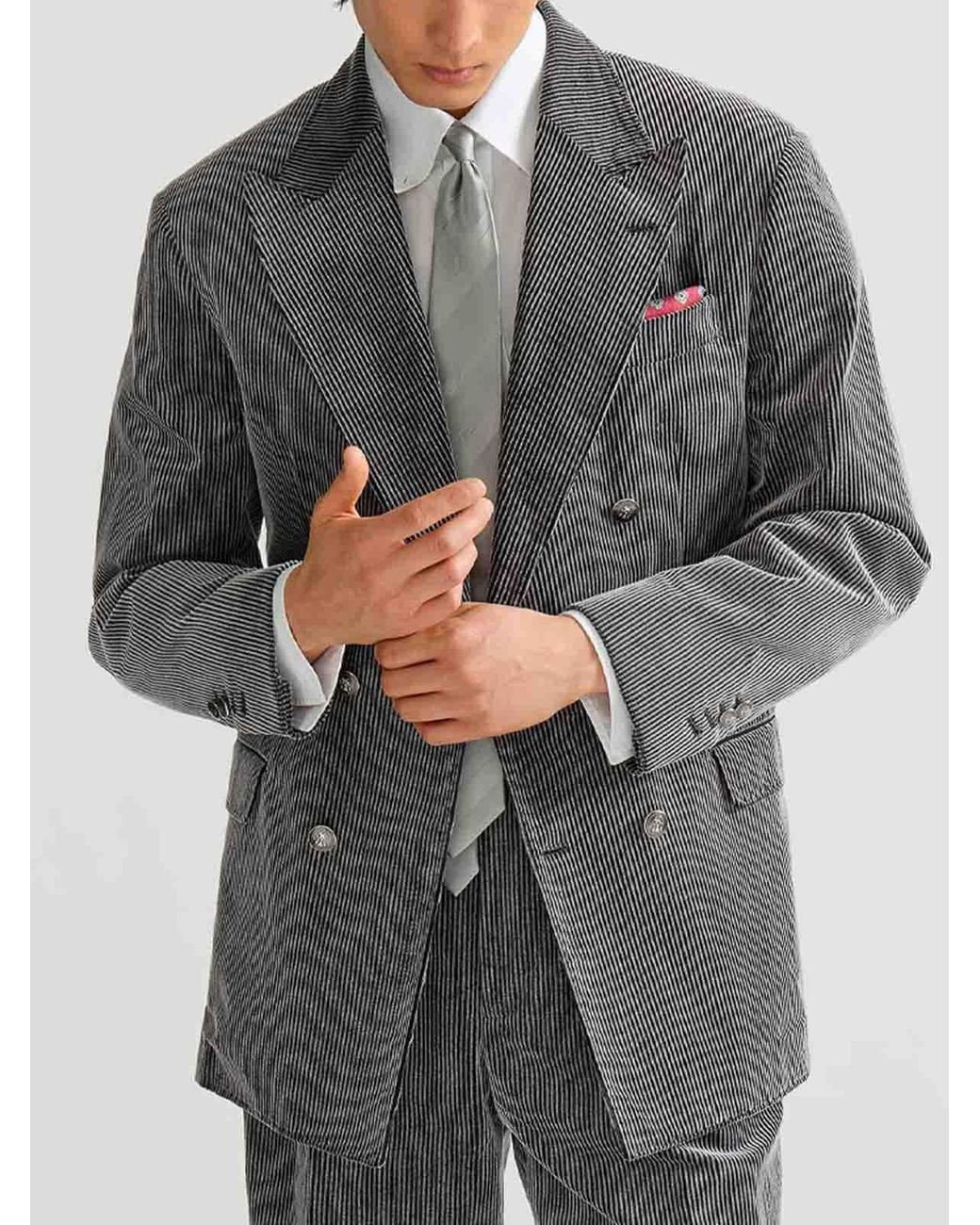 Brunello Cucinelli Gray Tailor Blazer With Metal Buttons for men
