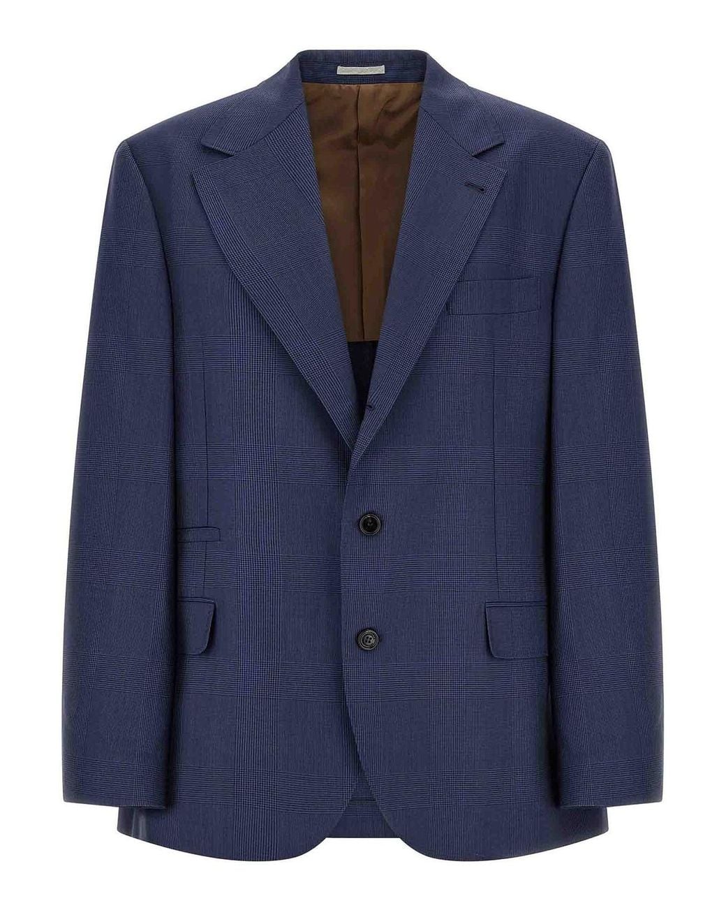 Brunello Cucinelli Blue Prince Of Wales Blazer for men