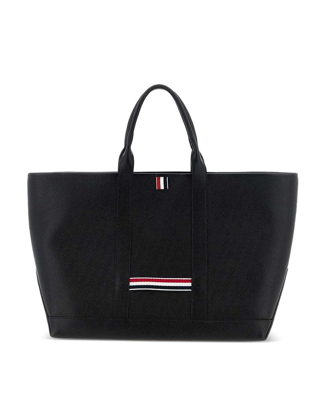 Thom Browne Black Leather Medium Tote Bag for men