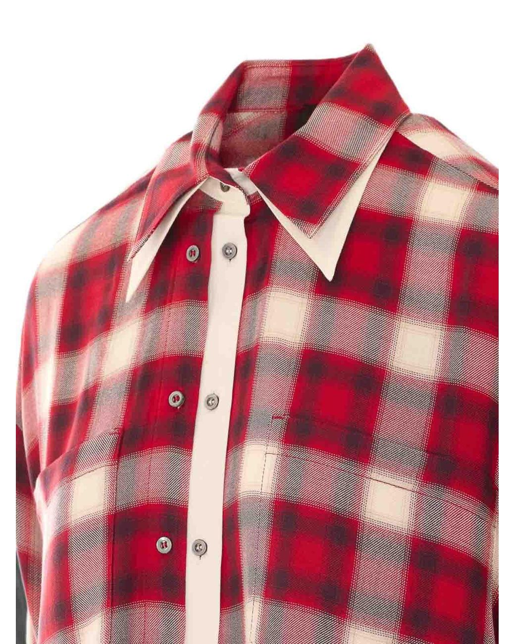 Pinko Red Clivia And Checked Cotton Shirt