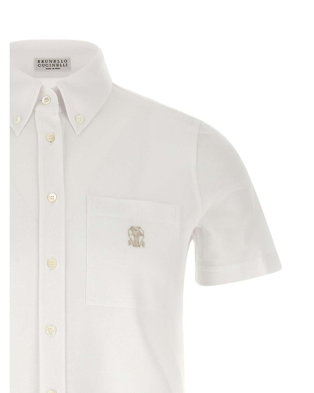 Brunello Cucinelli White Logo Embroidery Shirt