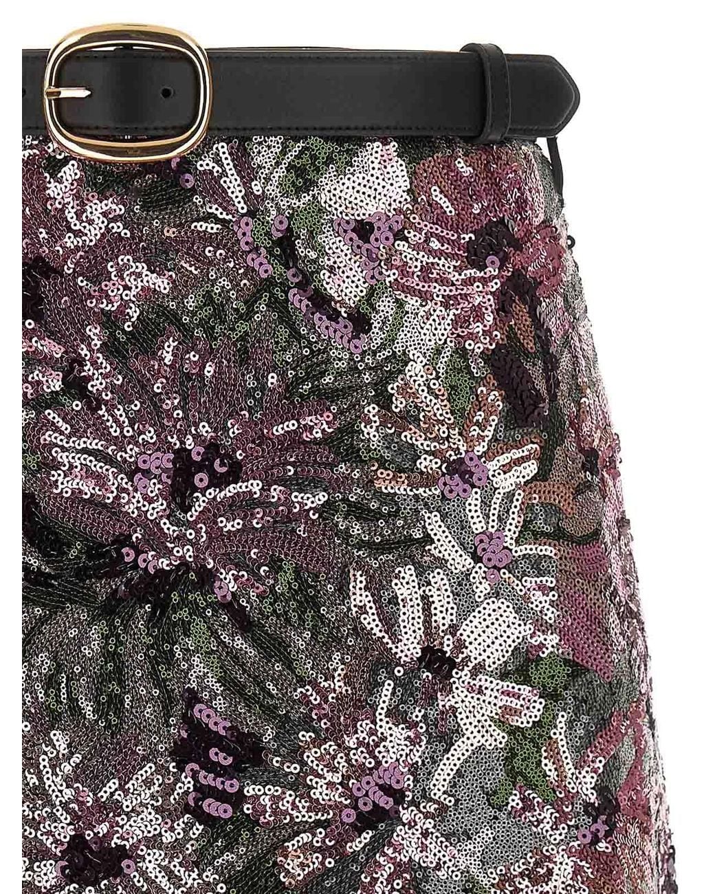 Self-Portrait Gray Floral Sequin Mini Skirt