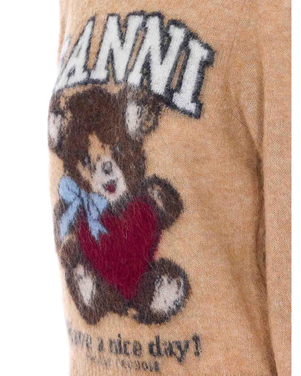 Ganni Pink Camel Graphic Wool Swater