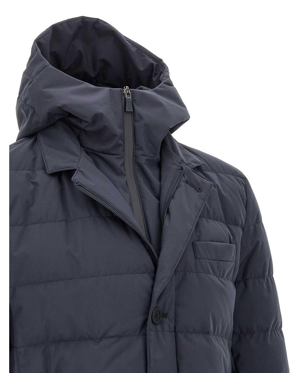 Herno Blue Technical Hooded Puffer Jacket for men