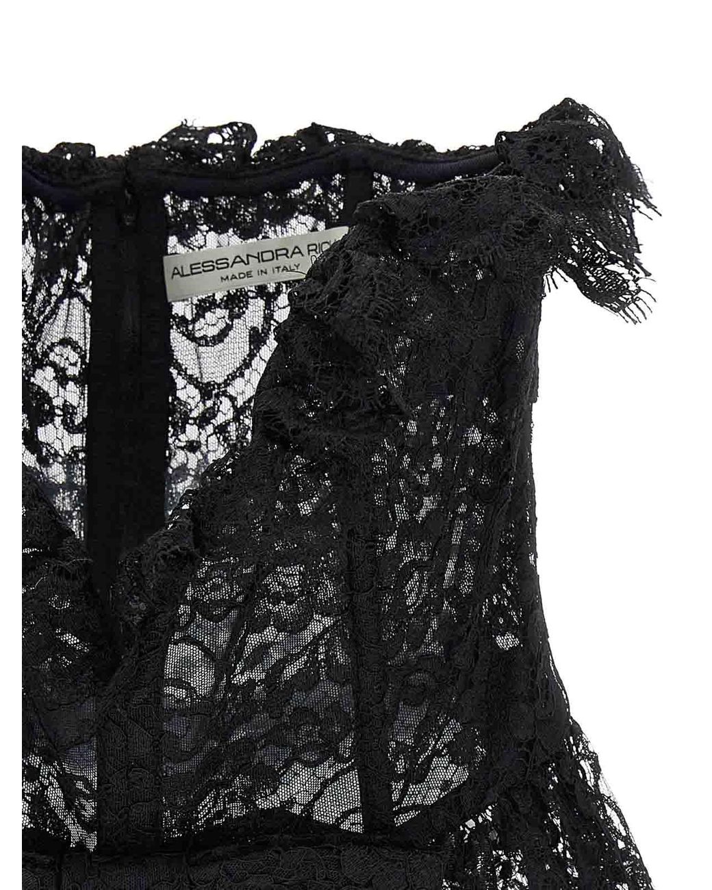 Alessandra Rich Black Lace Bow Bustier Top