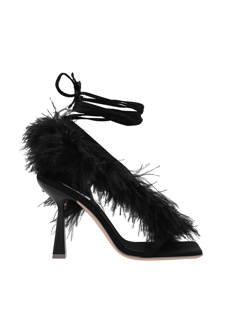 Sebastian Milano Black Feather Detailed Wrap Sandals