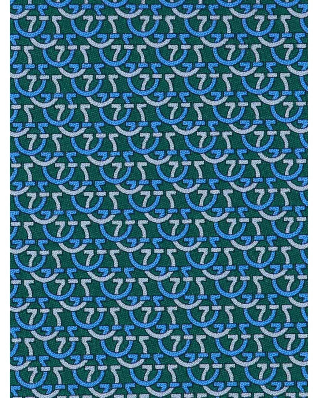 Ferragamo Blue Gancini Links Print Silk Tie for men
