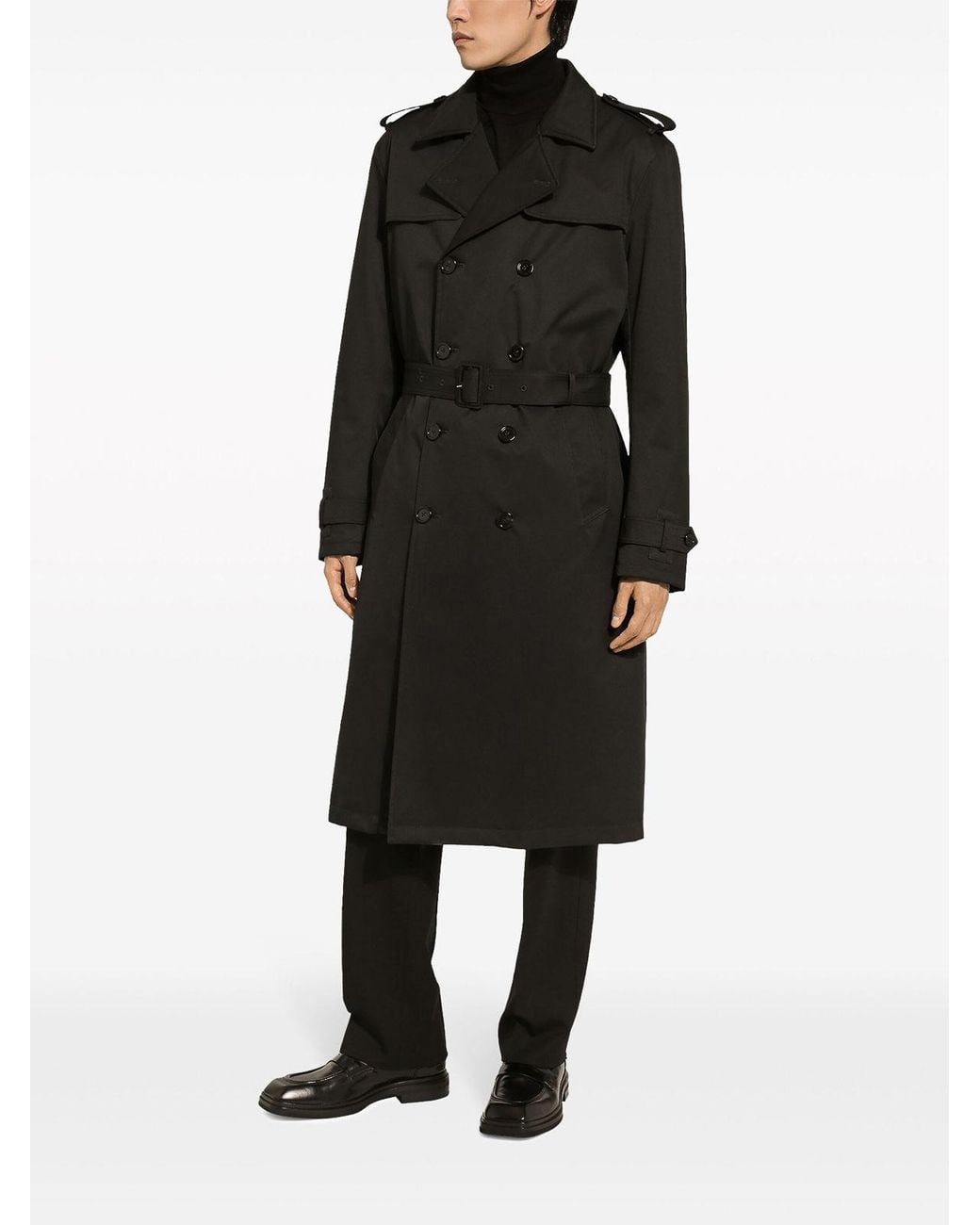 Dolce & Gabbana Black Belted Double-Breasted Trench Coat for men