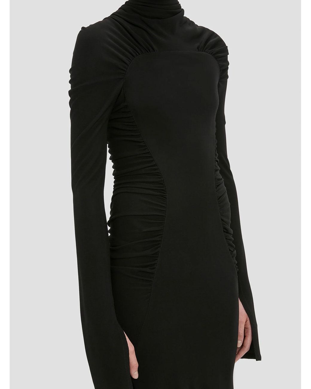 Victoria Beckham Black High Neck Gathered Midi Dress