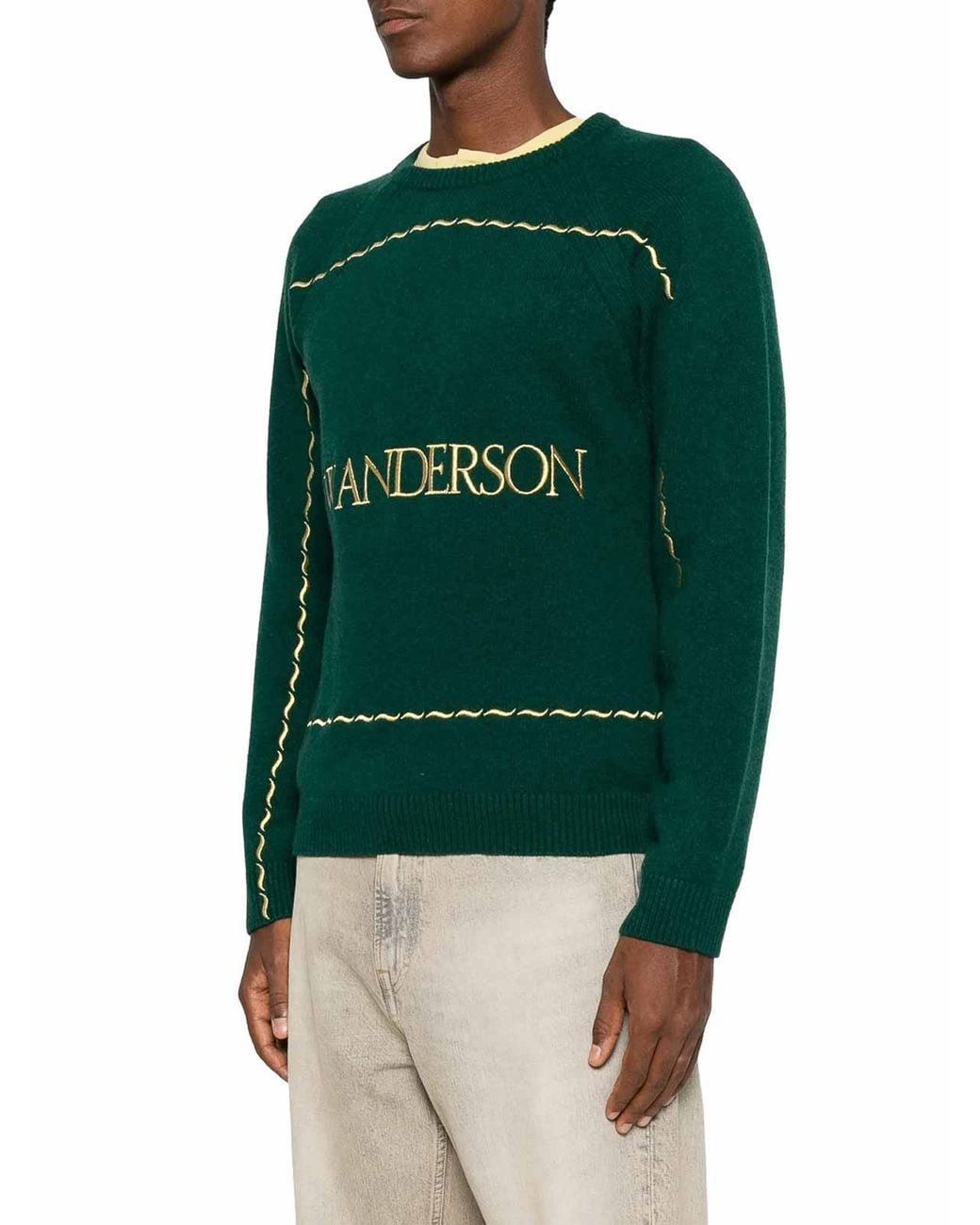 J.W. Anderson Green Wool Sweater With Contrasting Logo for men