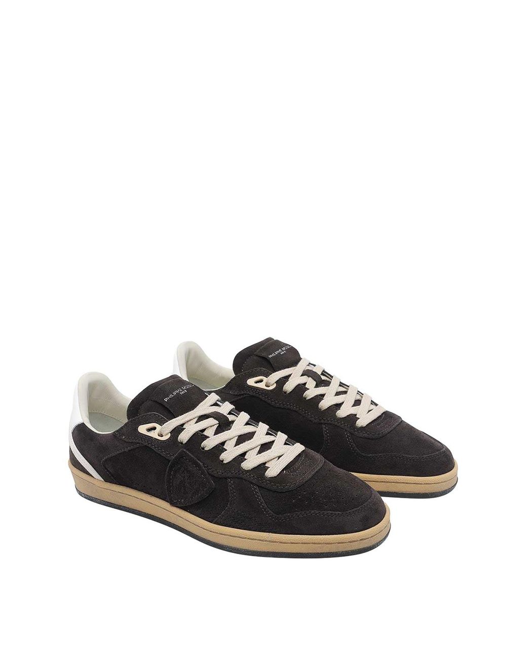 Philippe Model Black Pgal Suede Calfskin Low-Top Sneakers With Perforated Toe for men
