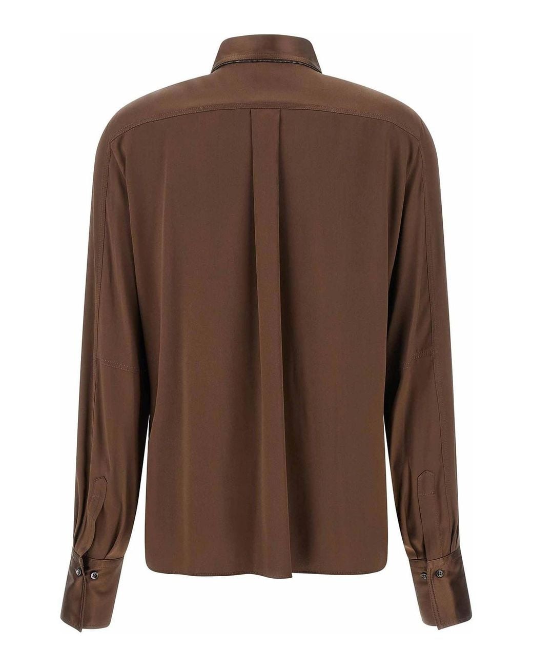 Brunello Cucinelli Brown Stretch Silk Satin Shirt
