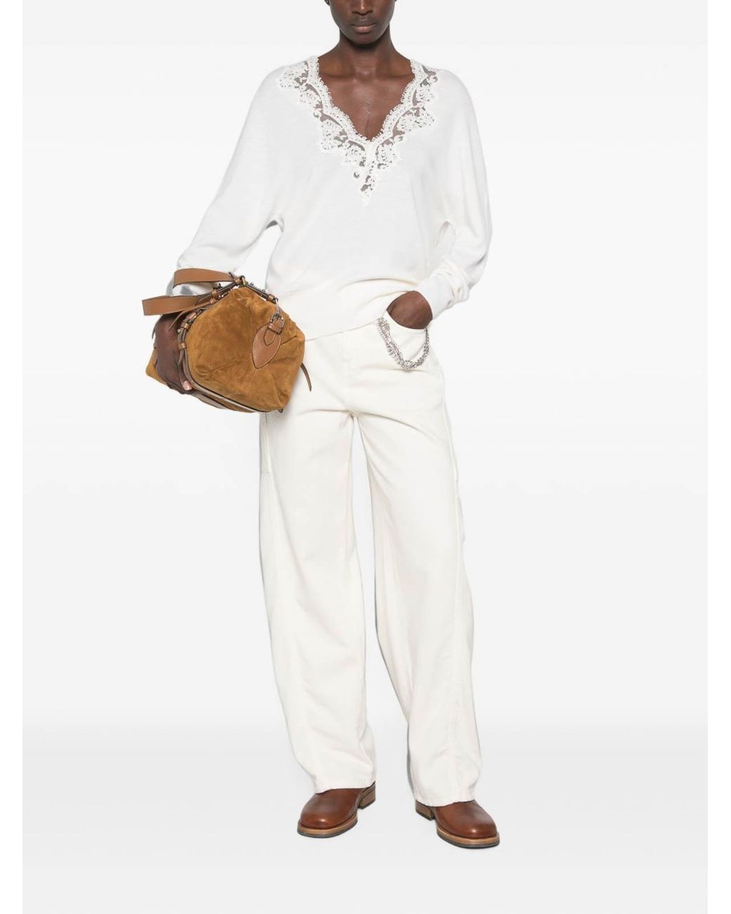 ERMANNO FIRENZE White Cotton Baggy Trousers