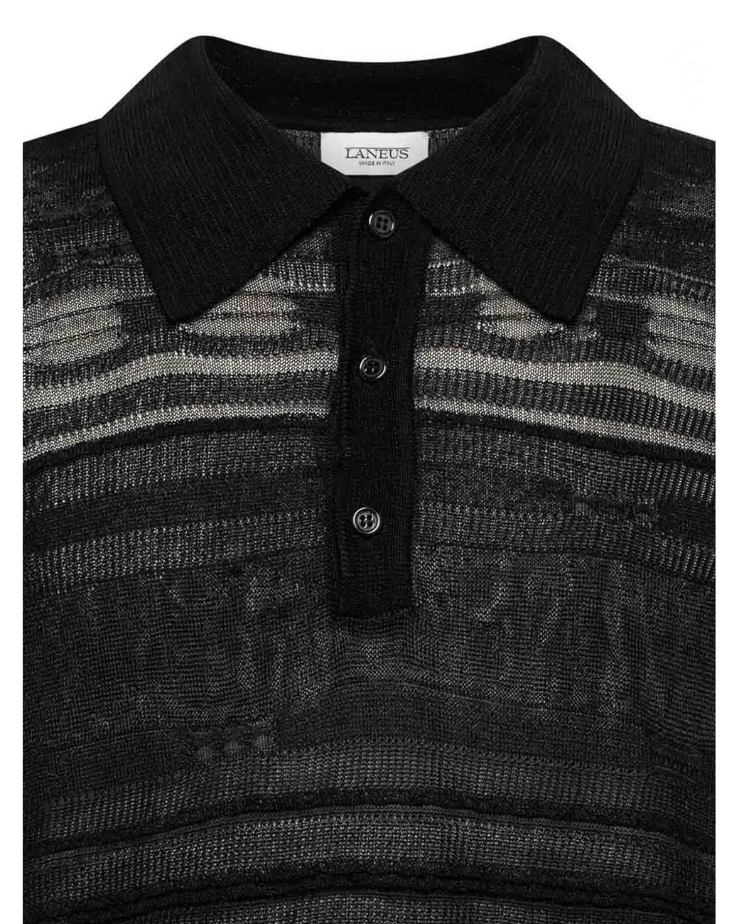 Laneus Black Knitted Polo for men