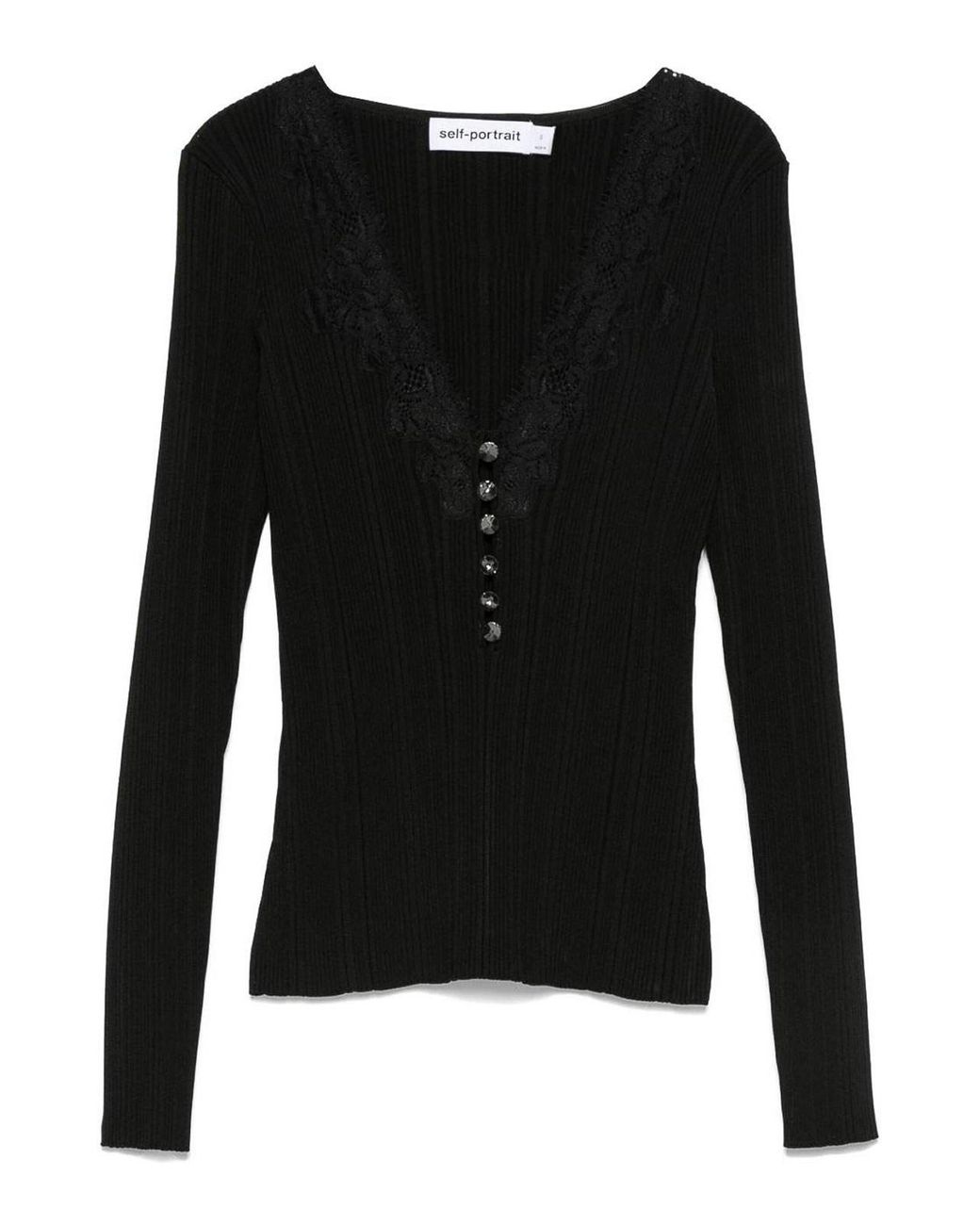 Self-Portrait Black V-Necked Sweater