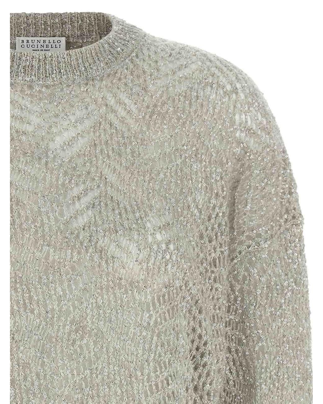 Brunello Cucinelli Gray Dazzling Abstract Leaf Jumper