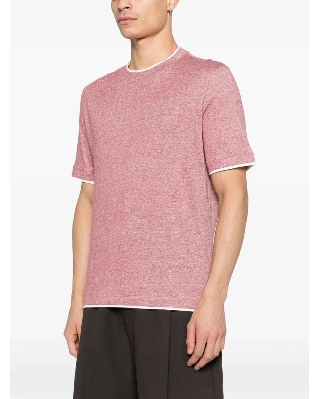 Brunello Cucinelli Pink T-Shirt With Faux-Layering for men