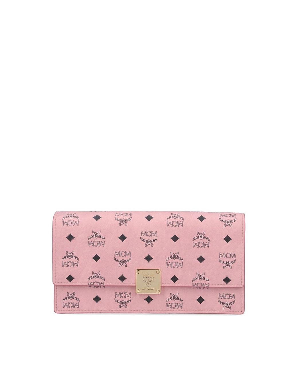 MCM Pink Large Wallet With Logo Shoulder Strap