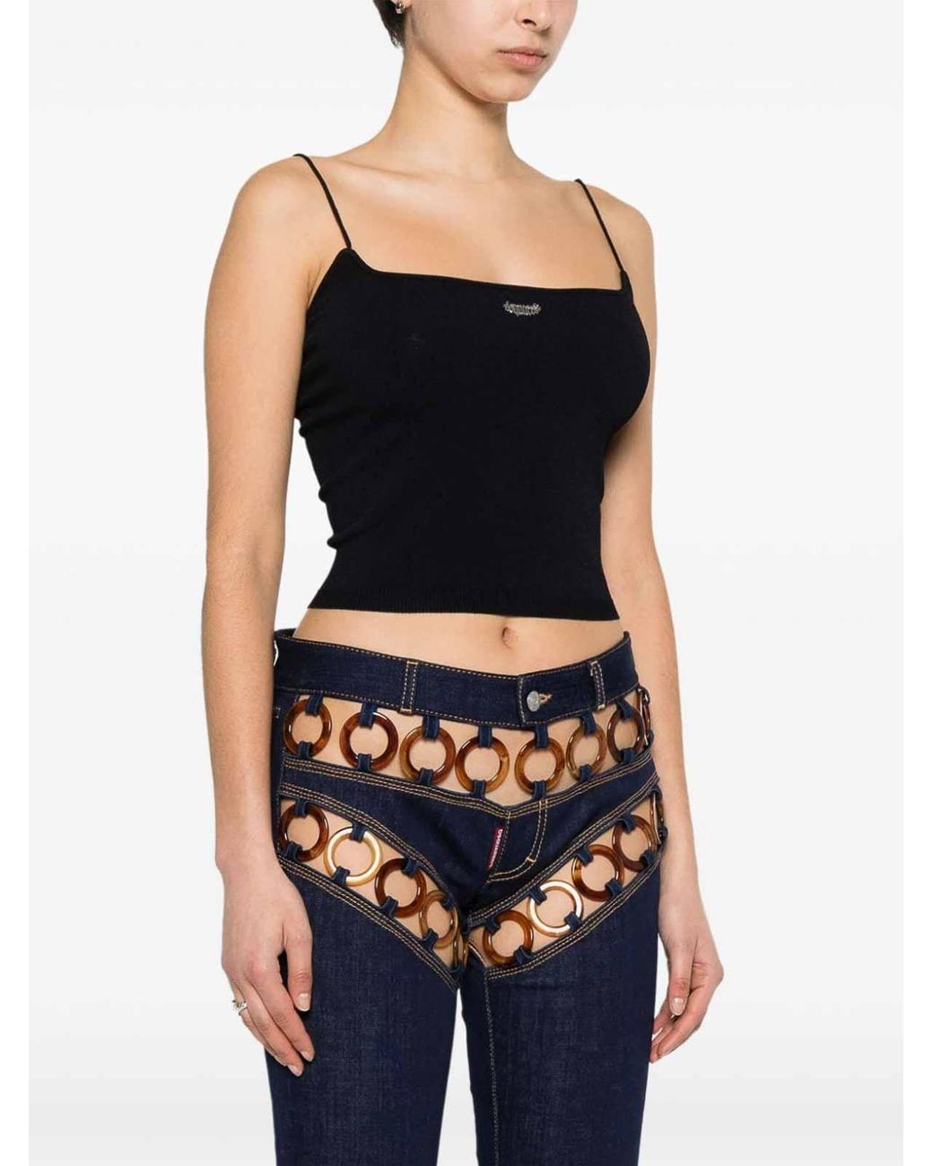 DSquared² Black Logo-Plaque Knitted Crop Top
