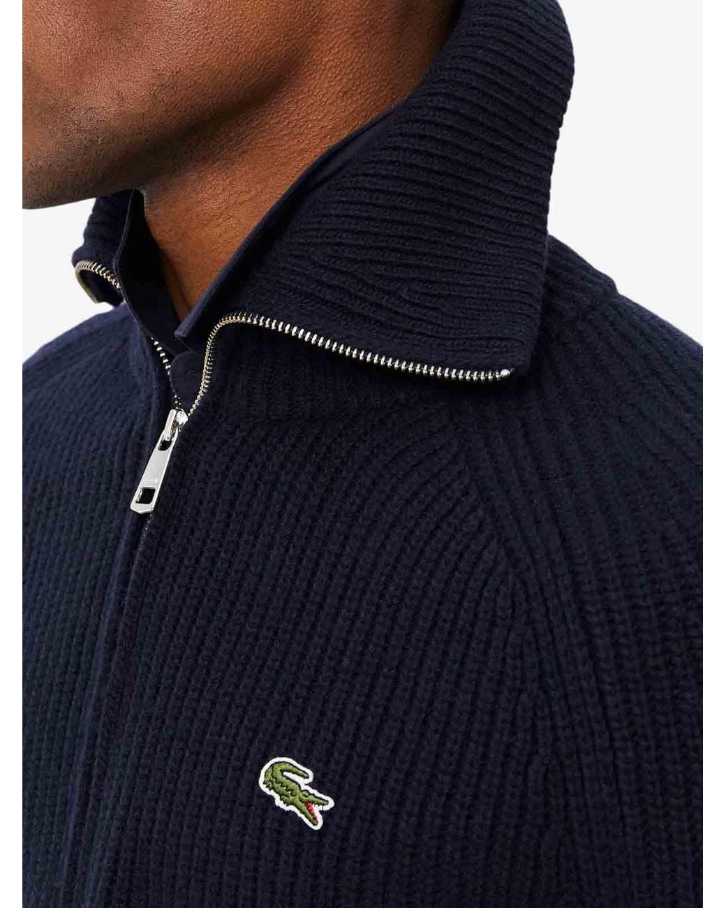 Lacoste Blue Carded Wool Turtleneck Sweater With Zipper for men