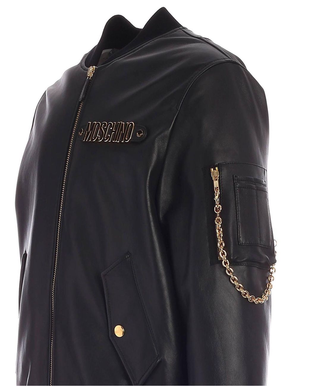 Moschino Black Metal Logo Bomber Jacket for men