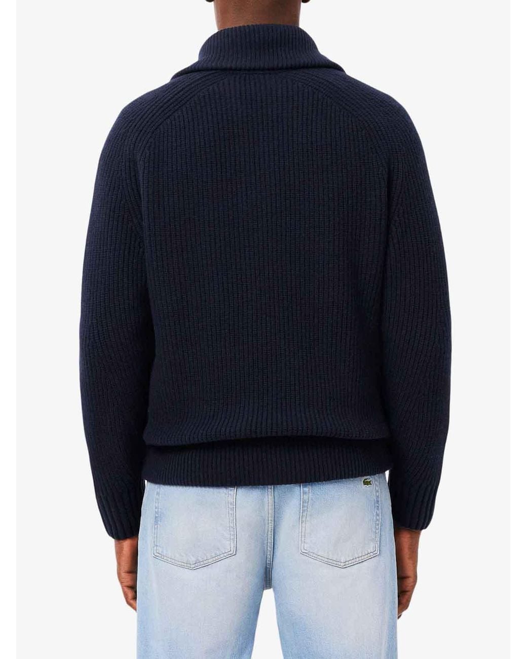 Lacoste Blue Carded Wool Turtleneck Sweater With Zipper for men